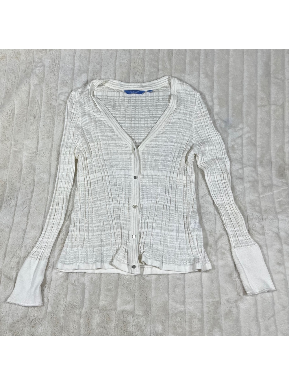 Simply Vera Vera Wang L Ivory White Sheer Button Extra Slim Stretchy Cardigan